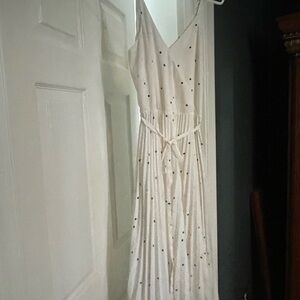 LOFT White Midi Dress with Black Polka Dots